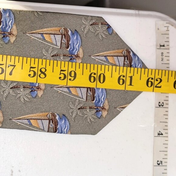 Tango Mens Coastal Silk Tie Sailboat Palm Tree Nautical Neutral Beach Long - Picture 8 of 8
